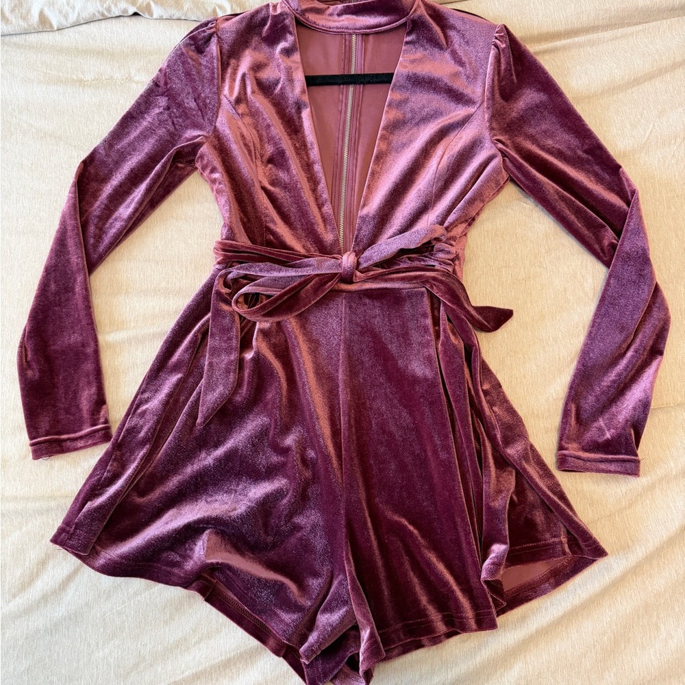 Fashion Nova Velvet Romper in Deep Pink - Picture 5 of 7